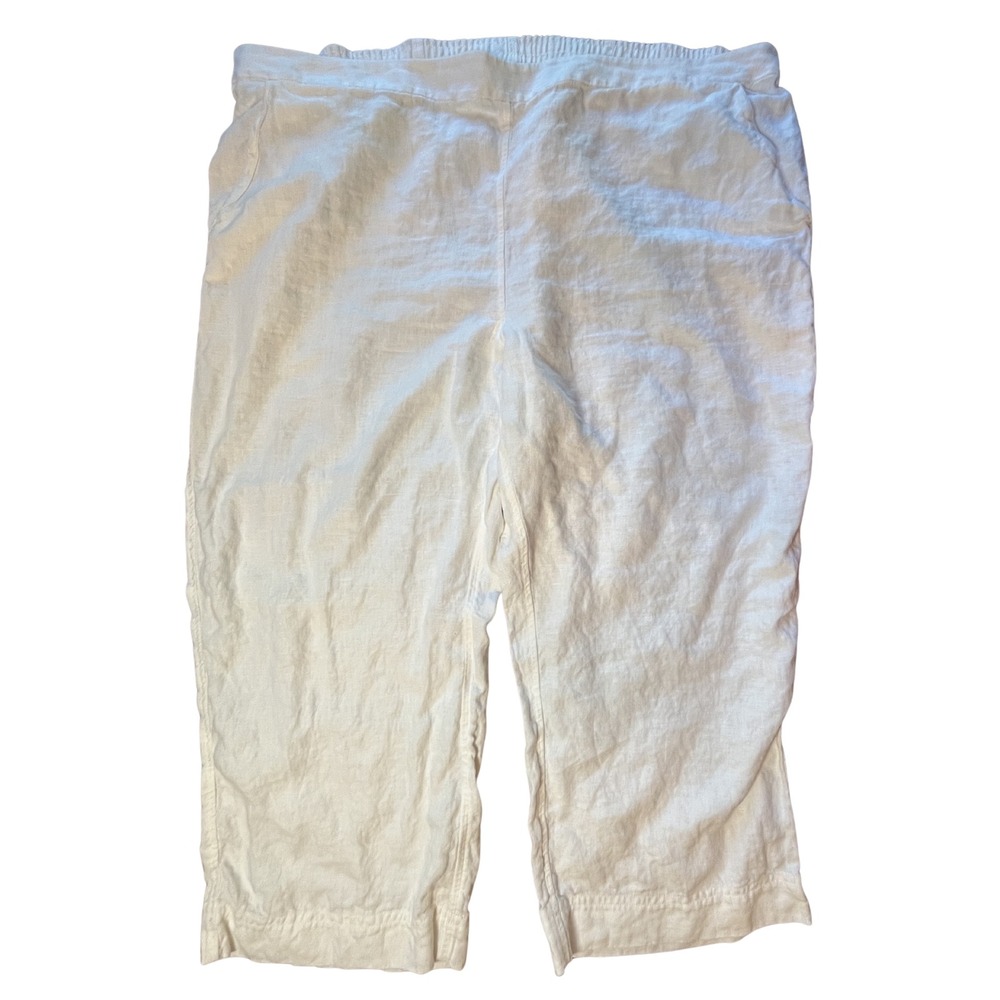 Chico's White‎ Linen Capri Pants Plus 20 Petite Elastic Casual Crop Beach Travel